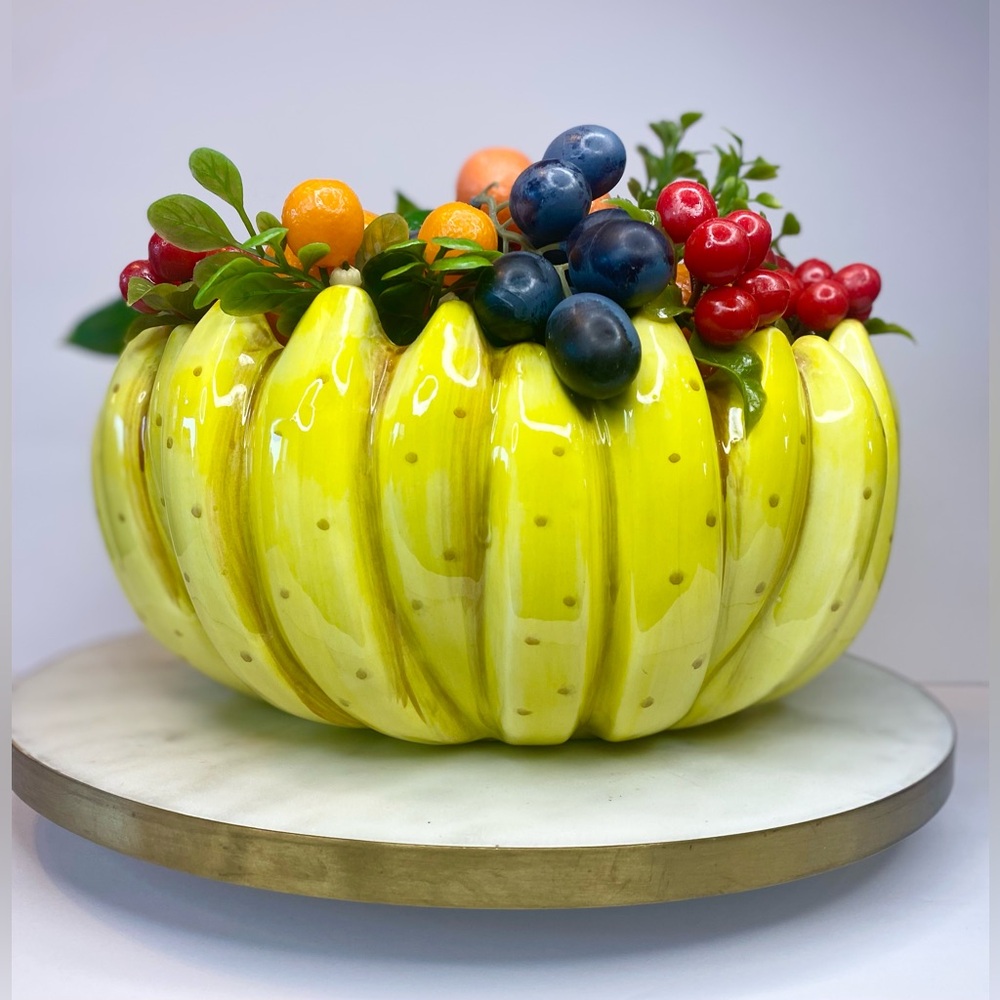 Rare FITZ & FLOYD 1988 Ceramic Banana Bowl  Fruit Bowl 12” Japan Art Pottery